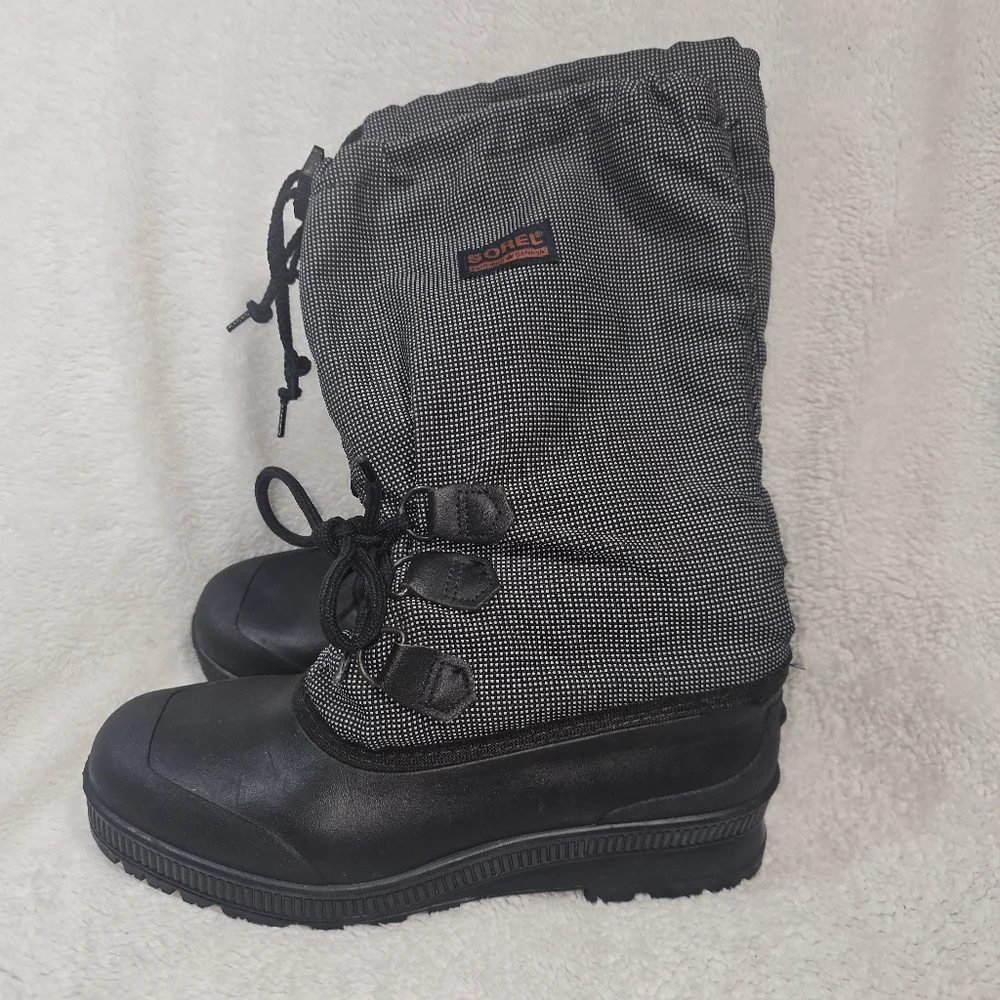 Sorel Womens Winter Boots Black White Fabric Knee High Bungee Sz Us 9/CA 11